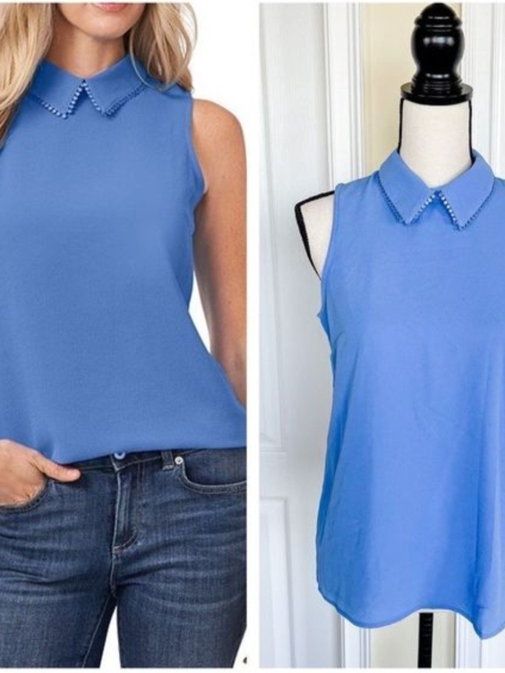 CeCe Periwinkle Blue Sleeveless Beaded Collar Camisole